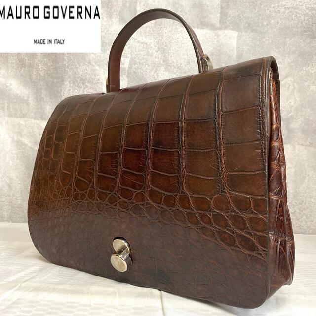 美品】MAURO GOVERNA マットクロコダイル ブラウン ハンドバッグ - www