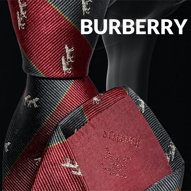 BURBERRY(バーバリー)の【高級ネクタイ✨オシャレ✨】BURBERRY ストライプ 赤 ネイビー 動物 メンズのファッション小物(ネクタイ)の商品写真
