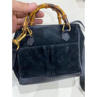 グッチ(Gucci)のGUCCI ミニ ショルダーバッグ スウェード 黒 バンブー 2way(ショルダーバッグ)