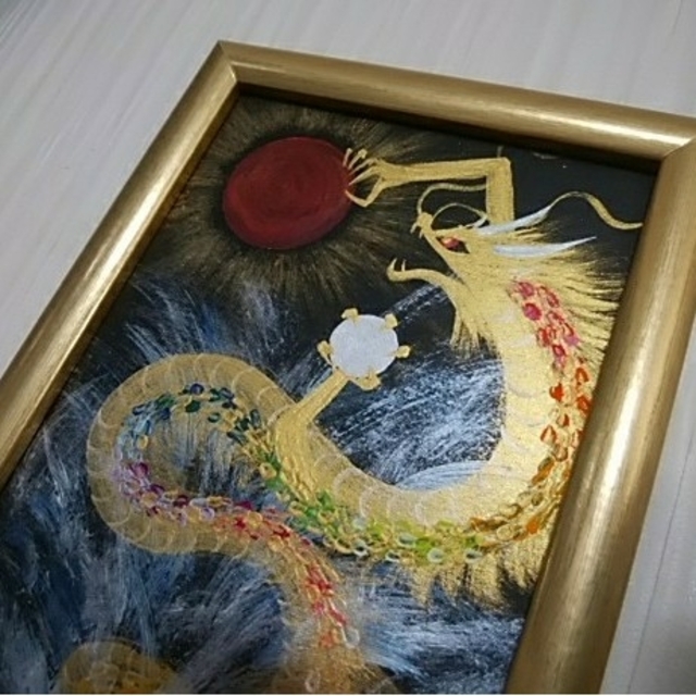 風水開運絵画＊合格　満願祈願　光掴昇龍～虹鱗金龍～金運　就職発展成長　青色彩療法