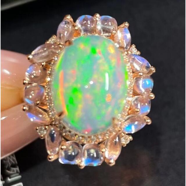 K18 豪華 オパール アクアマリン 0.04ct ダイヤモンド 指輪 cphal