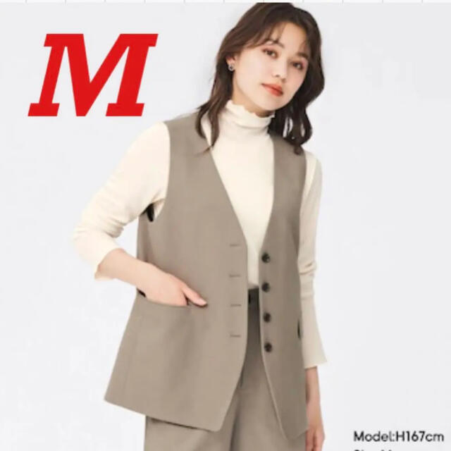 GU(ジーユー)のM ベージュ　ノーカラーベストRS+E  GU ユニクロ　H&M ZARA  レディースのトップス(ベスト/ジレ)の商品写真