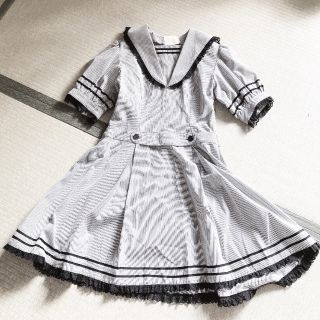 メタモルフォーゼタンドゥフィーユ(metamorphose temps de fille)のモノクロ ストライプ メタモルフォーゼ ワンピース 黒レース セーラー(ひざ丈ワンピース)