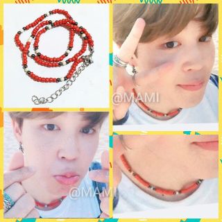 ボウダンショウネンダン(防弾少年団(BTS))の💛ビーズネックレス /RED💛BTS 防弾少年団 ジミン JM(ネックレス)