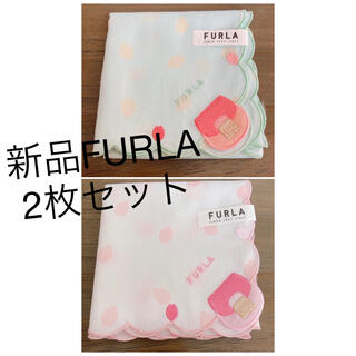 フルラ(Furla)の♡新品シール付き♡FURLA フルラ 大判 ハンカチ 白 ピンク 桜 水色(ハンカチ)