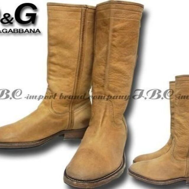 ★DOLCE&GABBANA★ドルガバD&Gロングレザーブーツ41.5★ベージュソール全長⇒