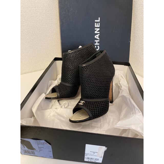 CHANEL ブーティ メッシュ 37 シャネル ブラック ショートブーツ 最