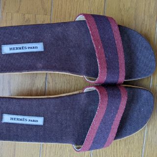 エルメス(Hermes)のHERMES エルメス キャンバス フールトゥ サンダル 35 22.5㎝ 赤紫(サンダル)