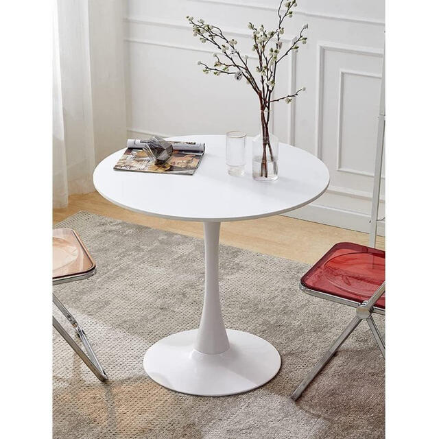 ダイニングテーブル 60cm 丸テーブル 白 組み立て簡単 円形 スチール