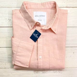 ホリスター(Hollister)の新品【メンズXS】★ホリスター★素材感バツグン！麻素材無地長袖シャツ/オレンジ(シャツ)