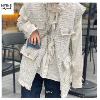 新品未使用】MYINE ツイードオーバーサイズフリンジベスト グレー www