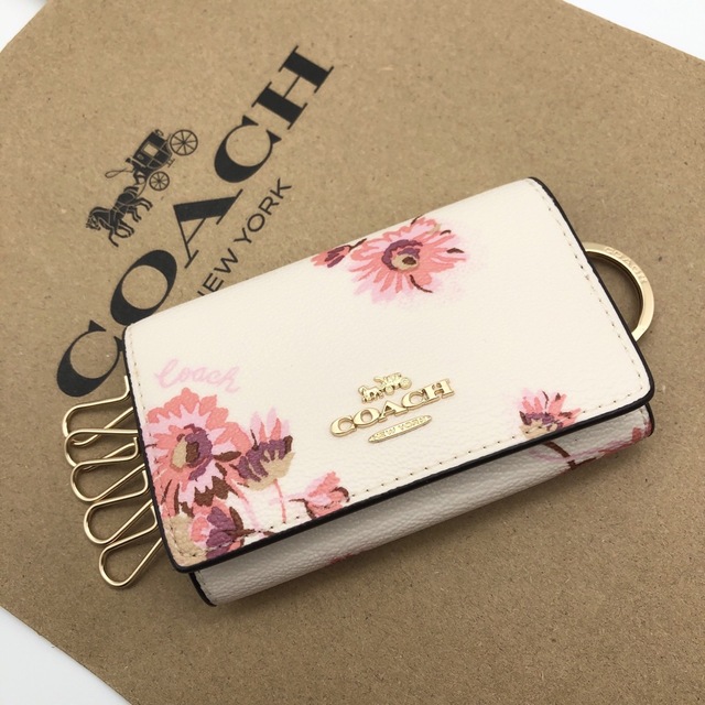 【COACH☆大人気】新品！ホワイト！フラワー！花柄！キーケース！のサムネイル