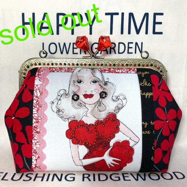ロラライハリス Redパネル がま口ポーチ ハンドメイド - ファッション小物 ロラライハリス Redパネル がま口ポーチ ハンドメイド - ファッション小物