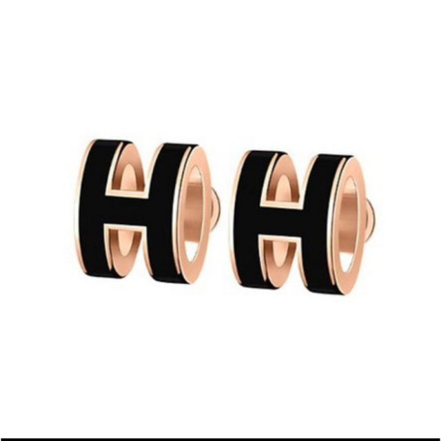HERMES ミニ ポップH ピアス ブラック ピンクゴールド