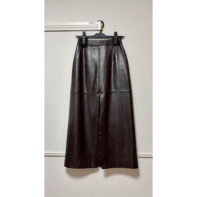 Ameri VINTAGE(アメリヴィンテージ)の【ちゃん様専用】DEEP SLIT FAKE LEATHER SKIRTブラウン レディースのスカート(ロングスカート)の商品写真