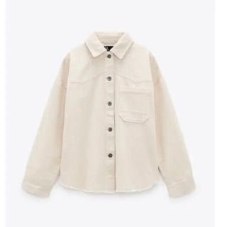 ザラ(ZARA)のZARA ショート　コーデュロイ　ジャケット　シャツ　白　ホワイト　レディース(Gジャン/デニムジャケット)