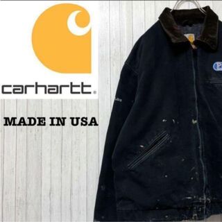 カーハート(carhartt)のカーハート　USA製　ダックジャケット　ネイビー　企業モノ　襟コーデュロイ　L(ブルゾン)