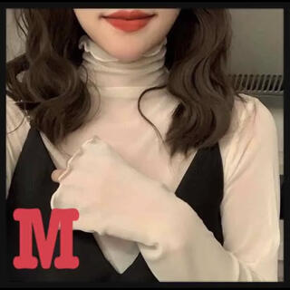 シースルー ブラウス ハイネック　ベージュ　M Mサイズ　韓国　ファッション(Tシャツ(長袖/七分))