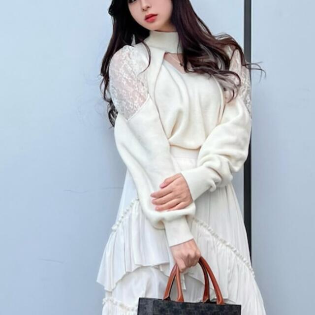 snidel レースドッキングニットトップス OWHT 2