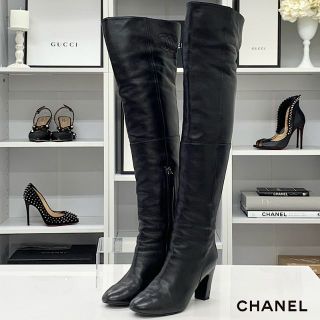 シャネル(CHANEL)の4164 シャネル レザー ココマーク ニーハイブーツ ブラック(ブーツ)