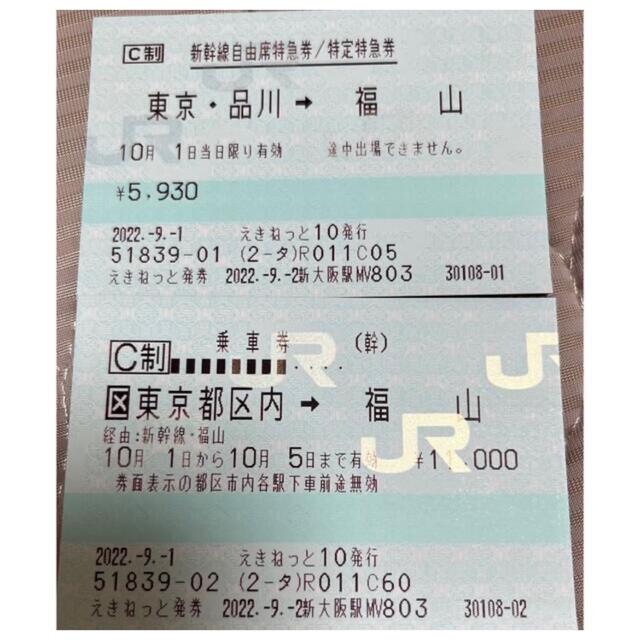 新幹線チケット 東京〜新大阪