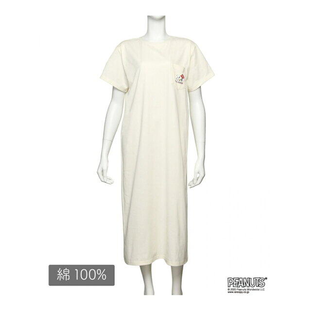 【ホワイト[WHT]】【パジャマ・ルームウェア】 ピーナッツ Tシャツ ドレス (C308)スヌーピー