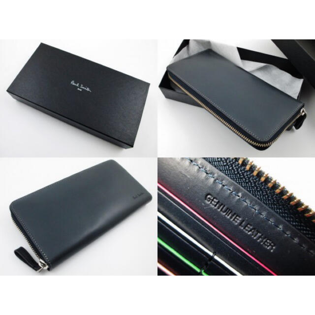 贈り物に☆新品/箱付 ポールスミス 人気ファスナー 長財布 紺 一番の