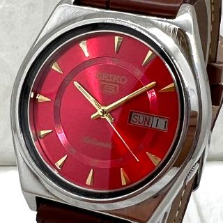 セイコー(SEIKO)の【希少】SEIKO 5/セイコー/機械式自動巻き/メンズ/腕時計/レッド(腕時計(アナログ))