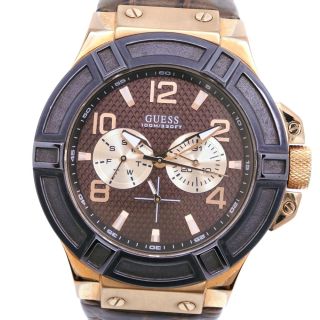 ゲス(GUESS)の【Guess】ゲス W0040G3 ステンレススチール×レザー ゴールド クオーツ アナログ表示 メンズ ブラウン文字盤 腕時計(腕時計(アナログ))