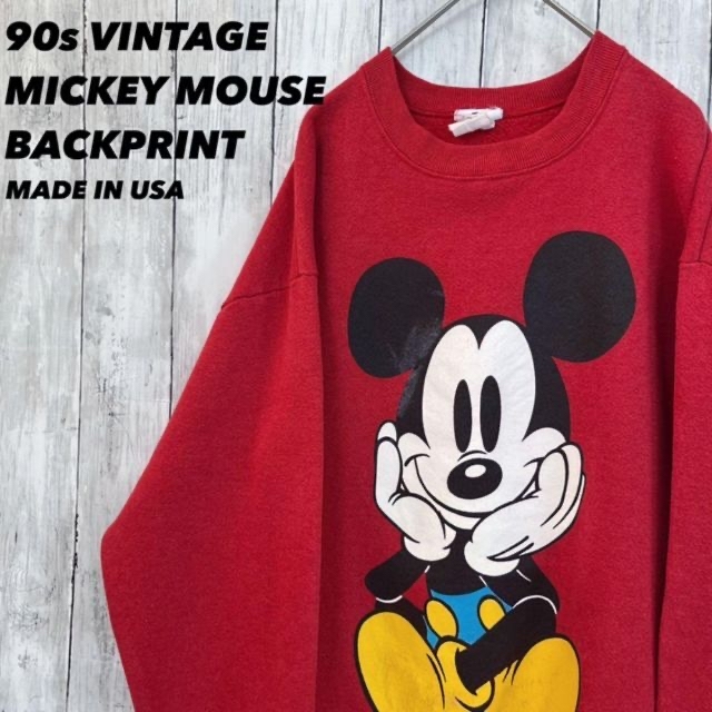 90s Disney　ミッキーマウス　ビッグ刺繍　スウェットトレーナー