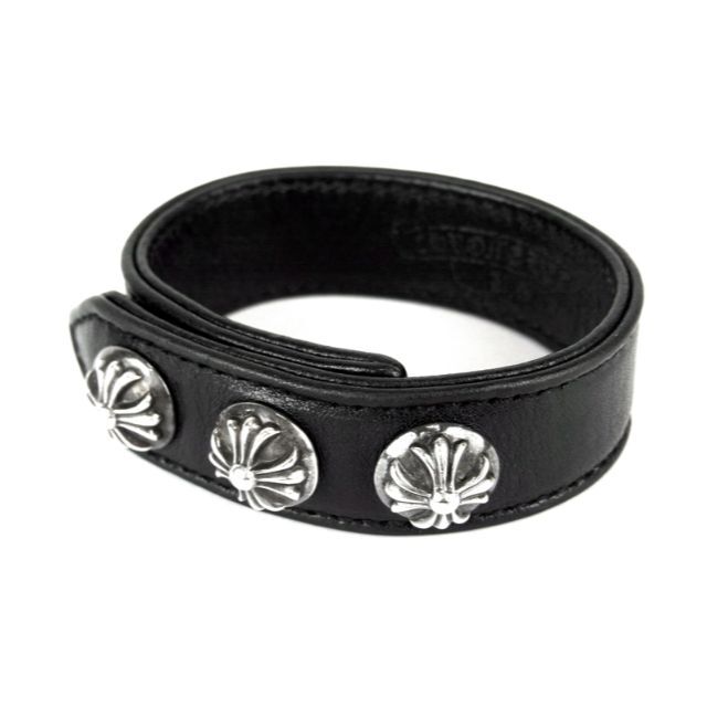 クロムハーツCHROME HEARTS■3BTN 2SNPレザーブレスレット