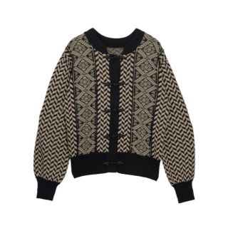 HERRINGBONE JACQUARD KNIT CARDIGAN