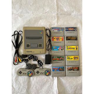 スーパーファミコン(スーパーファミコン)の【動作確認済】スーパーファミコン本体　ソフト10本付(家庭用ゲーム機本体)