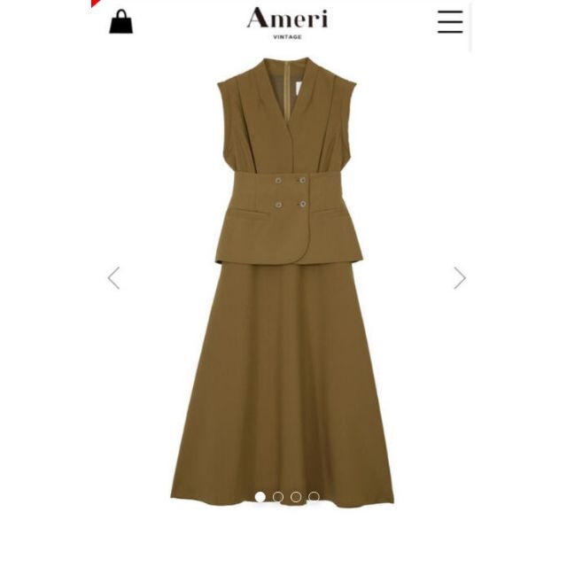 Ameri VINTAGE(アメリヴィンテージ)の新品 SHOULDER PADDED PEPLUM DRESS ブラウンM レディースのワンピース(ロングワンピース/マキシワンピース)の商品写真