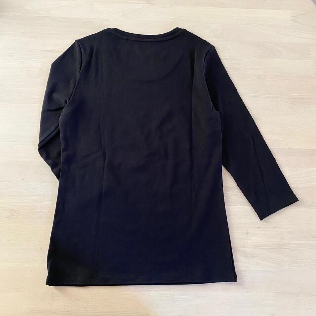 UNIQLO(ユニクロ)のユニクロ　スムースストレッチコットンクルーネックT 7分袖　黒 レディースのトップス(Tシャツ(長袖/七分))の商品写真