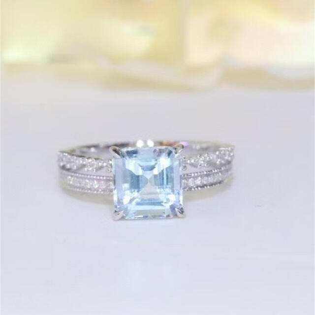 最前線の 天然アクアマリン ダイヤ f2 k18 リング1.6ct リング(指輪