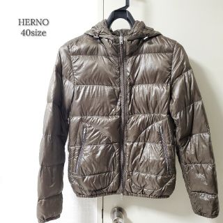 美品♪HERNO ヘルノ フード付き ライト ダウンジャケット カーキかず平レディース