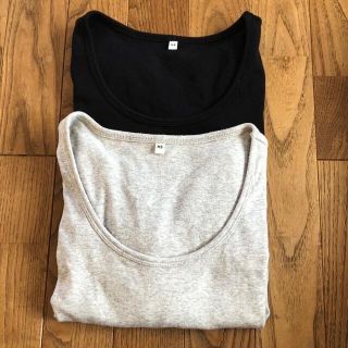 ムジルシリョウヒン(MUJI (無印良品))の無印良品　Tシャツ（七分袖）XS  グレーと黒の2枚セット(Tシャツ(長袖/七分))