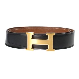 エルメス ラウンドバックル レザー ベルト 〇Y刻印 サークル ブラック