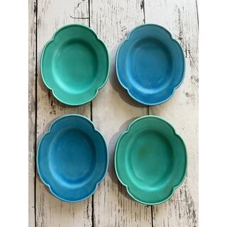 マットターコイズブルー+グリーン洋食器4枚 小皿 オシャレ オーバル デザート皿(食器)
