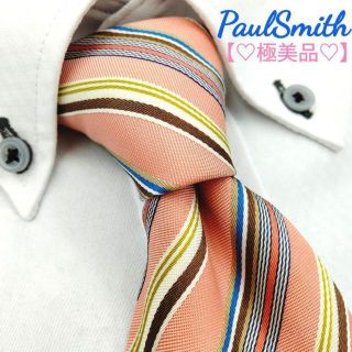 ポールスミス(Paul Smith)の美品 ポールスミス PaulSmith ネクタイ ストライプ サーモンピンク(ネクタイ)