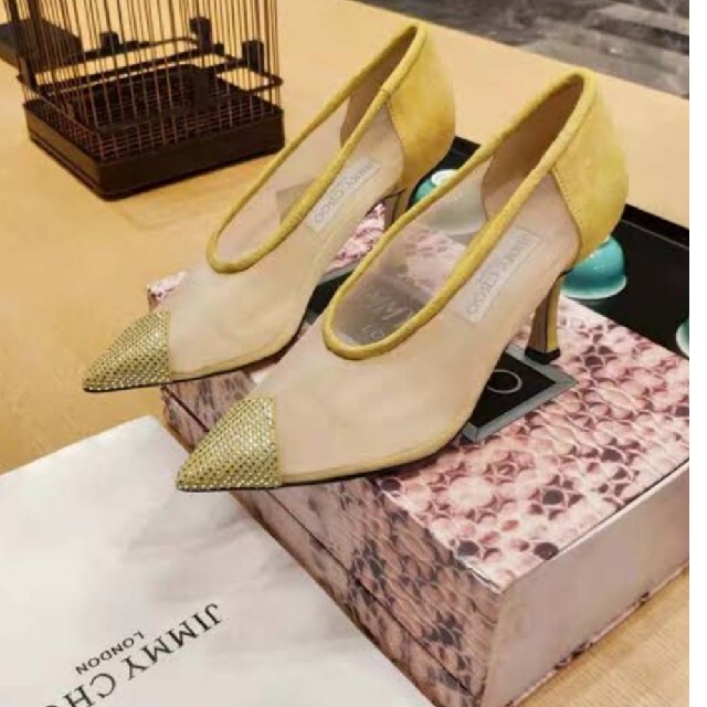 JIMMY CHOO - ジミーチュウ 新品 ラインストーン イエロー パンプスの