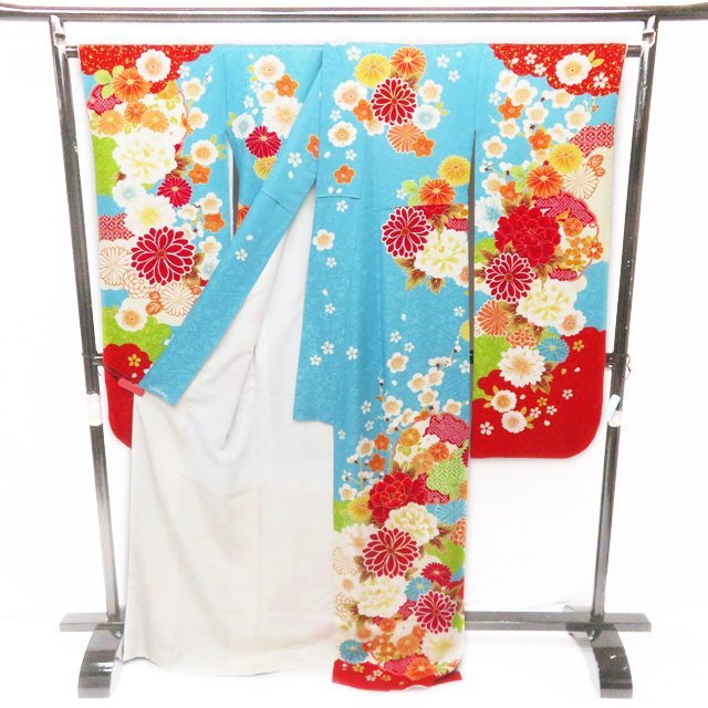 振袖 着物 正絹 花模様 金駒刺繍 地模様 トール A767-8 L 振袖 着物 正絹 花模様 金駒刺繍 地模様 トール A767-8 L