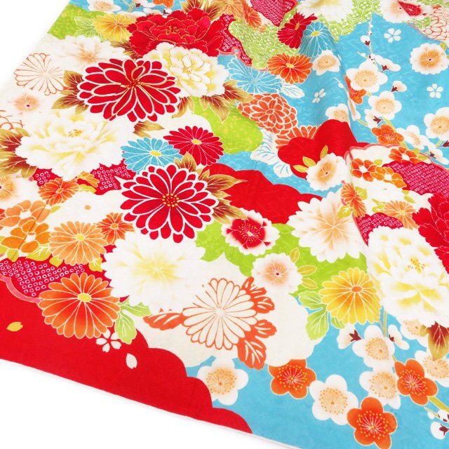 振袖 着物 正絹 花模様 金駒刺繍 地模様 トール A767-8 L 振袖 着物 正絹 花模様 金駒刺繍 地模様 トール A767-8 L