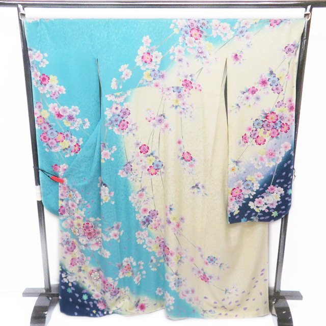 振袖 着物 正絹 桜模様 金駒刺繍 銀通し トール A767-4 L 振袖 着物 正絹 桜模様 金駒刺繍 銀通し トール A767-4 L