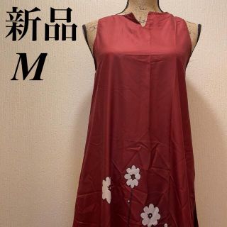 新品★レンガ色ホワイトボタニカル、花柄★マキシワンピース★ホームウェア★M(ロングワンピース/マキシワンピース)