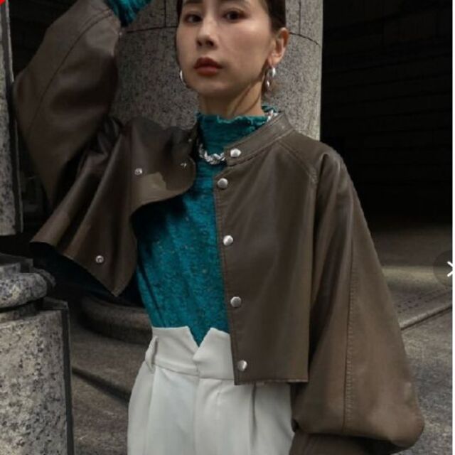 【Ameri】ROUND SHORT FAKE LEATHER JACKET