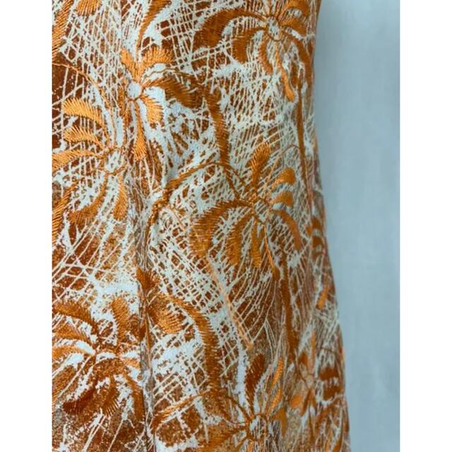 F94 used オレンジ 刺繍 総柄 ノースリーブ ロング ワンピース ドレス 3
