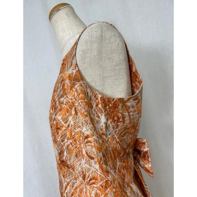 F94 used オレンジ 刺繍 総柄 ノースリーブ ロング ワンピース ドレス 5