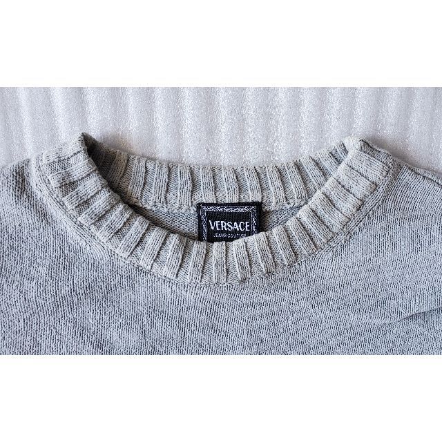 ヴェルサーチジーンズクチュールビンテージ薄てセーターメデューサ刺繍ブルーグレー 正本 GIANNI VERSACE ヴィンテージ メドゥーサ ニットセーター ニット/セーター
